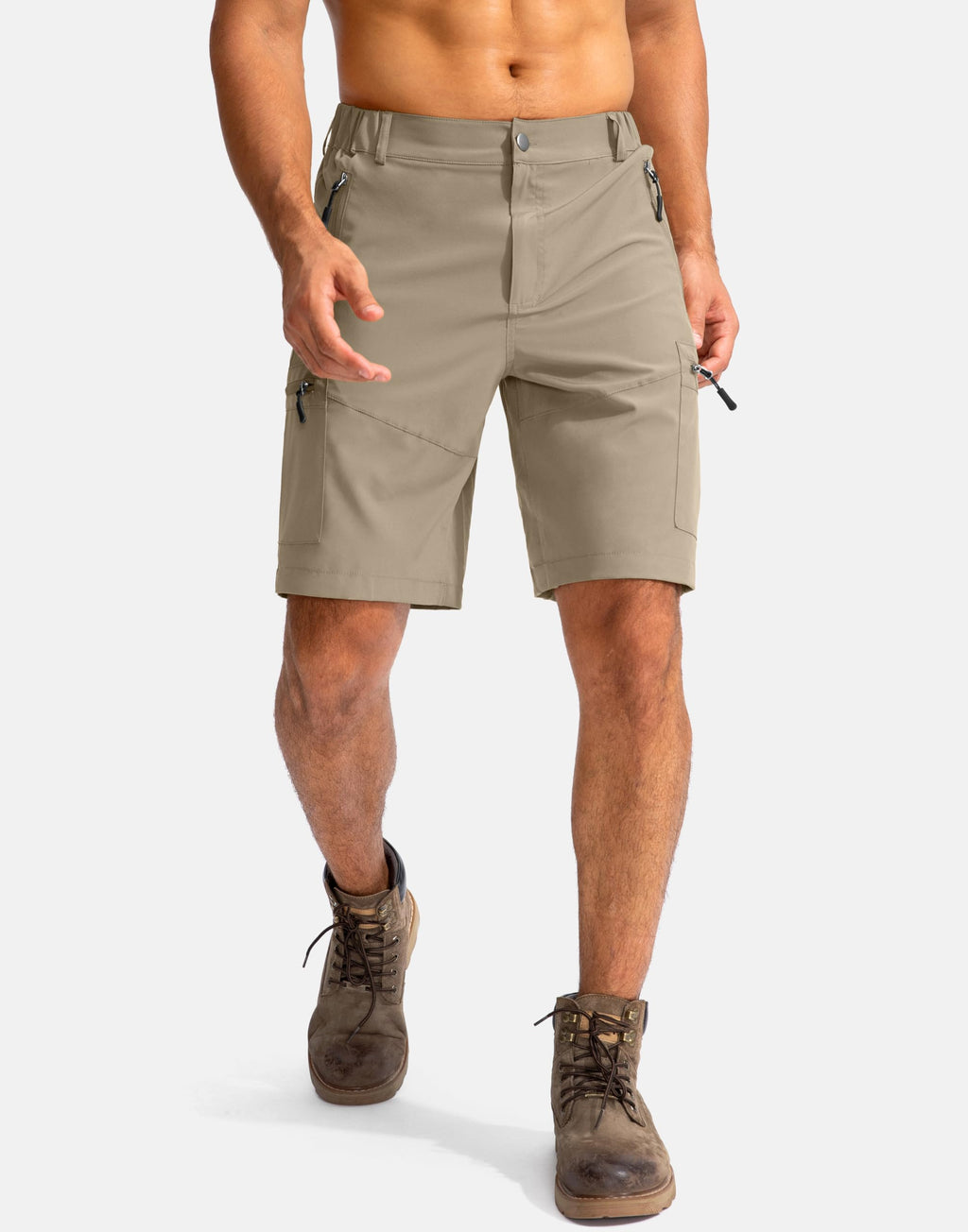 Pudolla Men's Hiking Cargo Shorts 9" Lightweight Outdoor Work Shorts for Men Travel Golf Camping Casual with 5 Zipper Pockets(Dusty Khaki Large)