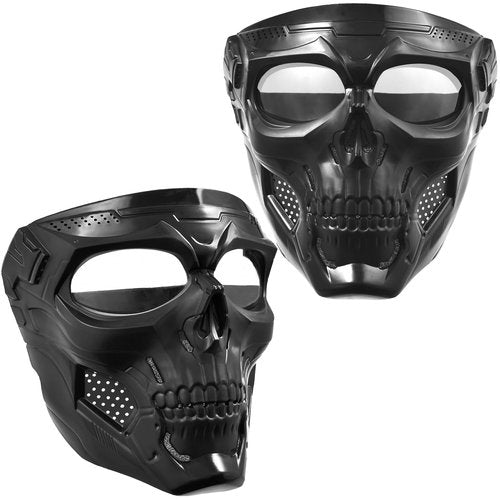 2PCS Airsoft Mask Paintball Mask Full Face Tactical Mask Suitable for CS Survival Games Shooting Cosplay Movie Halloween Skull Mask (Clear Lens)