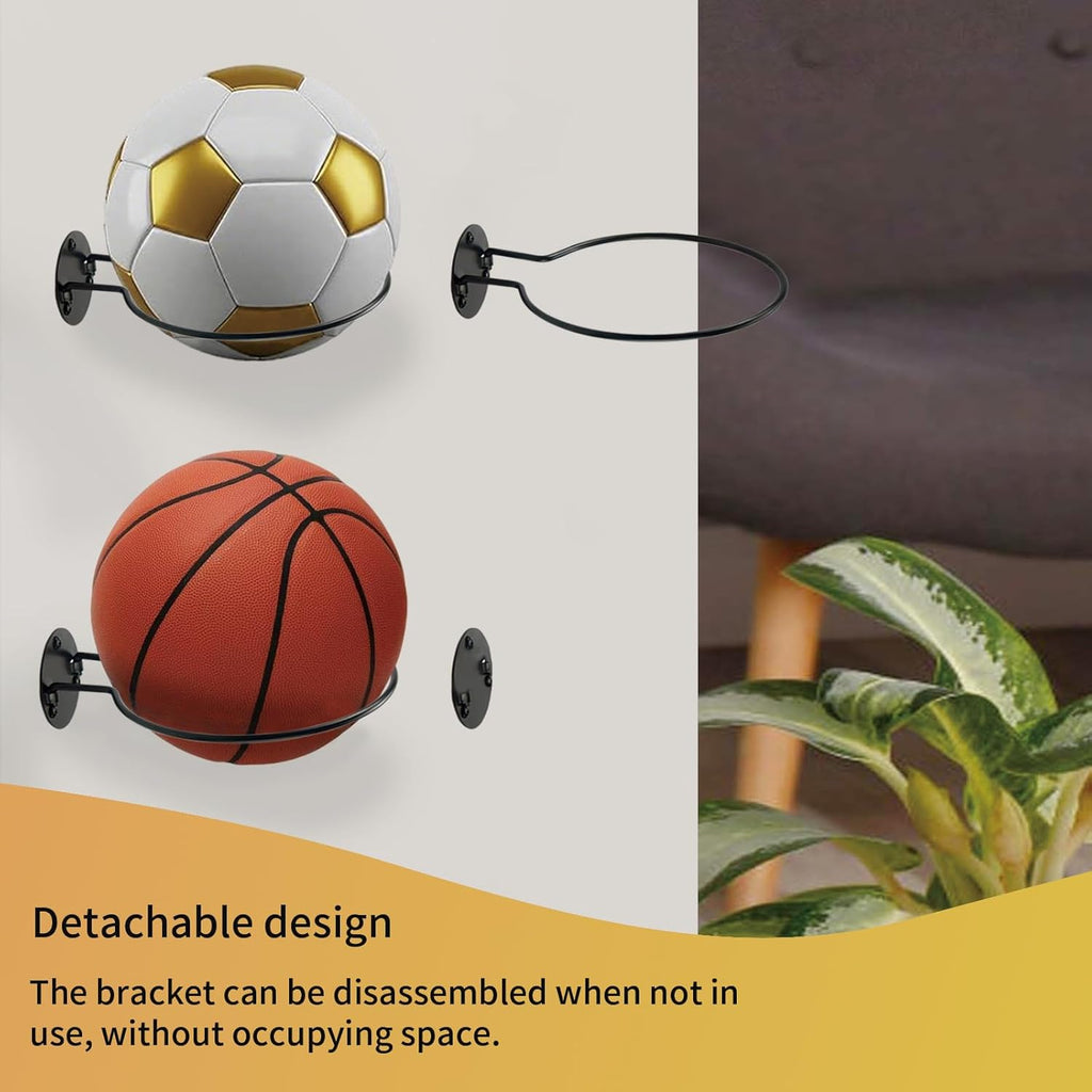 Wall Mount Ball Display Rack - Sports Ball Storage Holder for Basketball, Football & Soccer