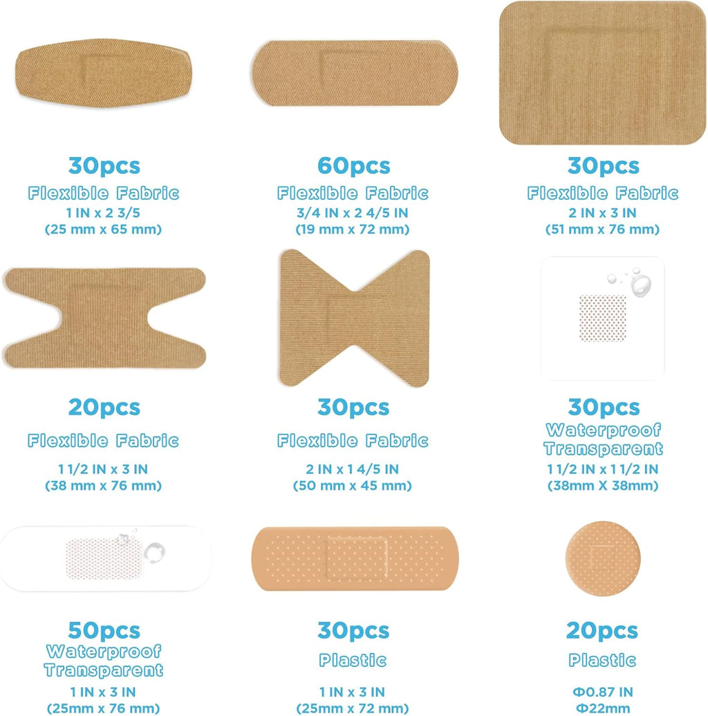 OK TAPE Assorted Adhesive Bandages - 300 Ct Sterile Wound Protection | 9 Sizes, Latex-Free, Waterproof