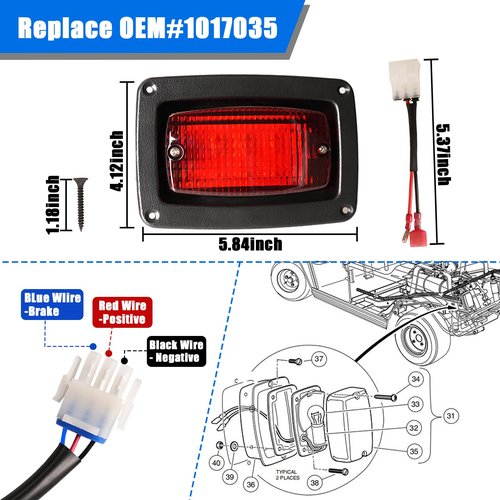 FIXHAWK Club Car DS LED Tail Light Kit with 3 Wire for 12V Club Car DS 1982-Up Golf Cart, Replace OEM# 1017035