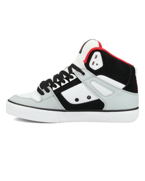 DC Men's Pure High Top WC Skate Shoe, Grey/Black/White/RED, 9