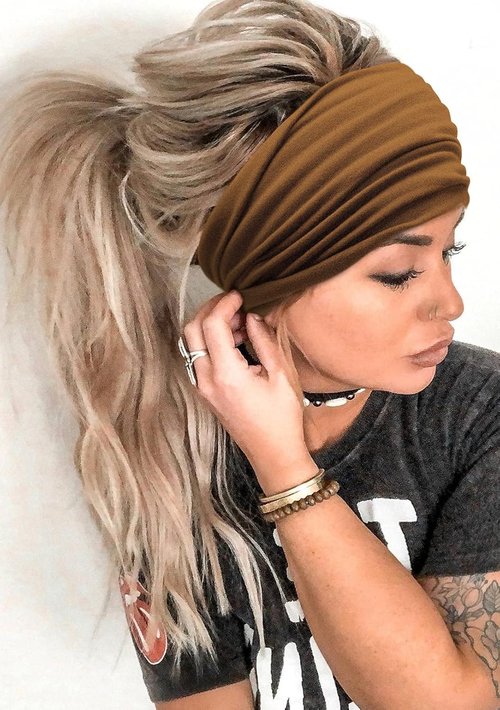 Huachi Headbands for Women - Non-Slip Thick Workout Headbands | Soft Large Knotted Turban Hair Wraps (Pack of 6)