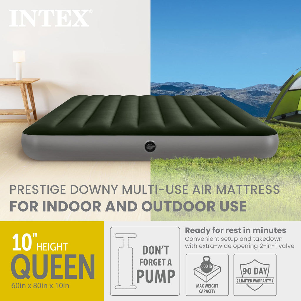 Intex 64109E Dura-Beam Standard Prestige Air Mattress - Fiber-Tech – Queen Size – 10in Bed Height – 600lb Weight Capacity – Pump Sold Separately