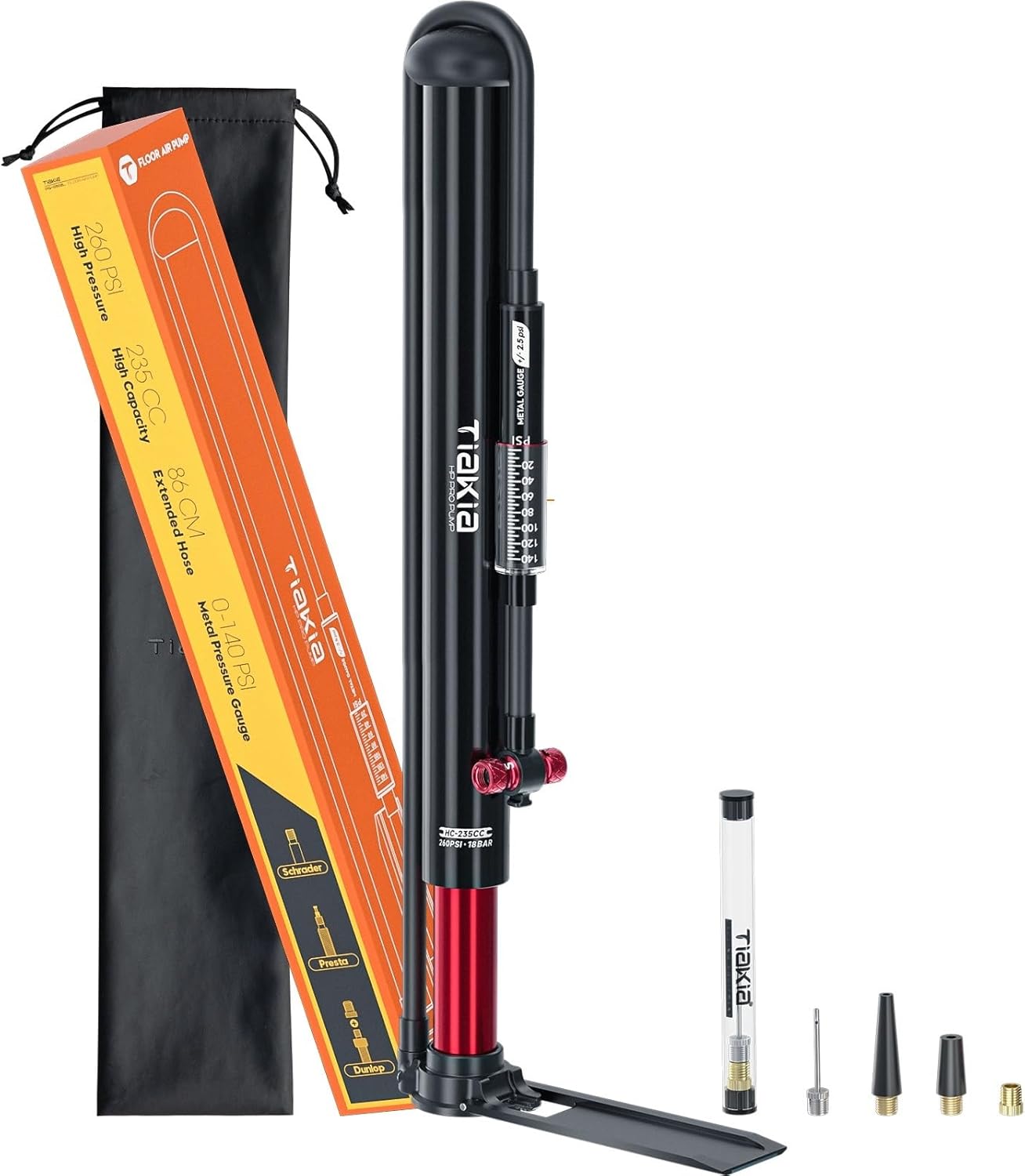Tiakia Bike Pump - High Pressure Portable Hand Air Pump with Gauge for Presta & Schrader Valves | Aluminum Design