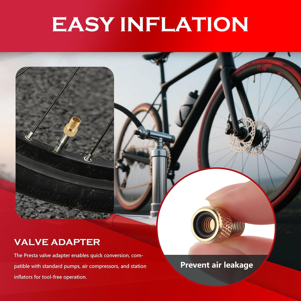 Skiennix Presta Valve Adapter Kit - 6 Pack Schrader to Presta Converters with Tire Valve Caps & Ball Needles