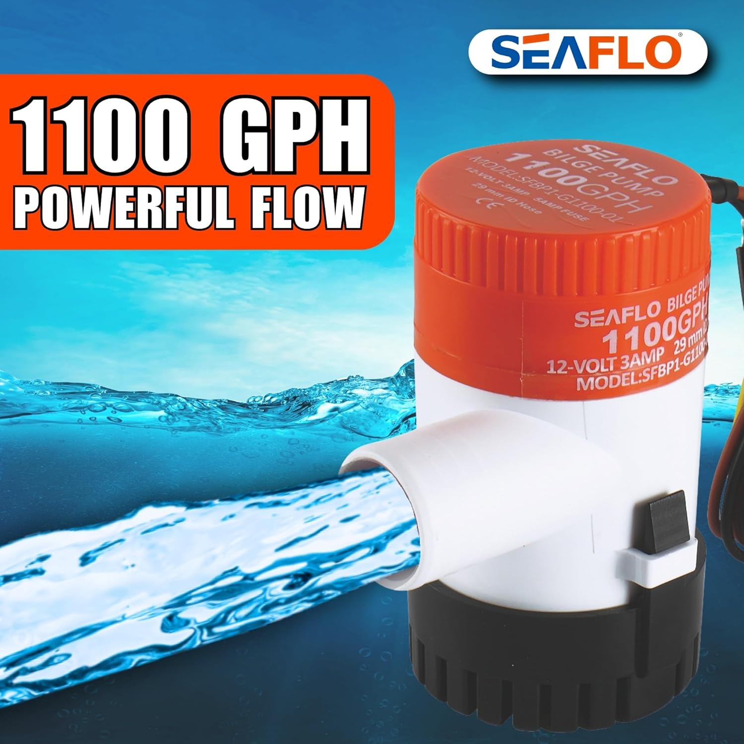 SEAFLO 01 Series 1100 GPH Bilge Pump - 12V Marine Submersible Pump with Anti-Airlock Protection | 4-Year Warranty