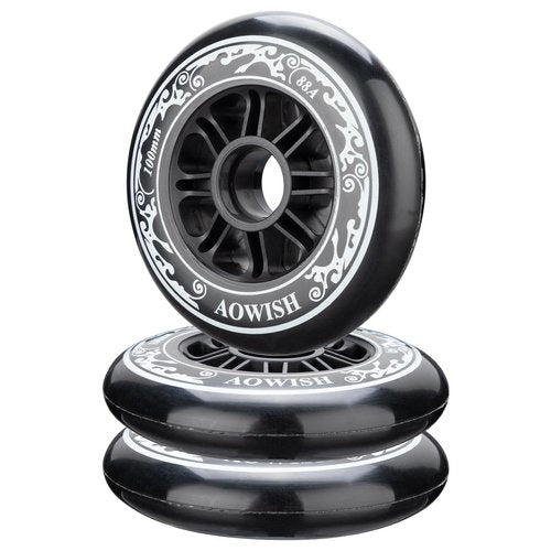 AOWISH 100mm Speed Inline Skate Wheels 100 mm Roller Blades Wheel 88A Outdoor Speed Skating Shoes Replacement Wheels, Black, Set of 3
