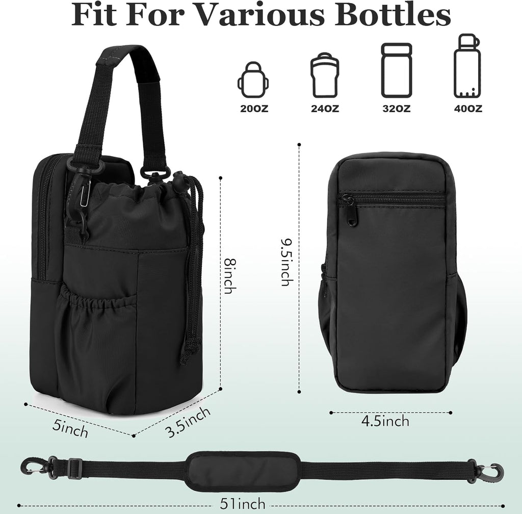 Skiennix Water Bottle Holder - Insulated Carrier Bag with Phone Pocket | 32/40oz Crossbody Sling for Hiking