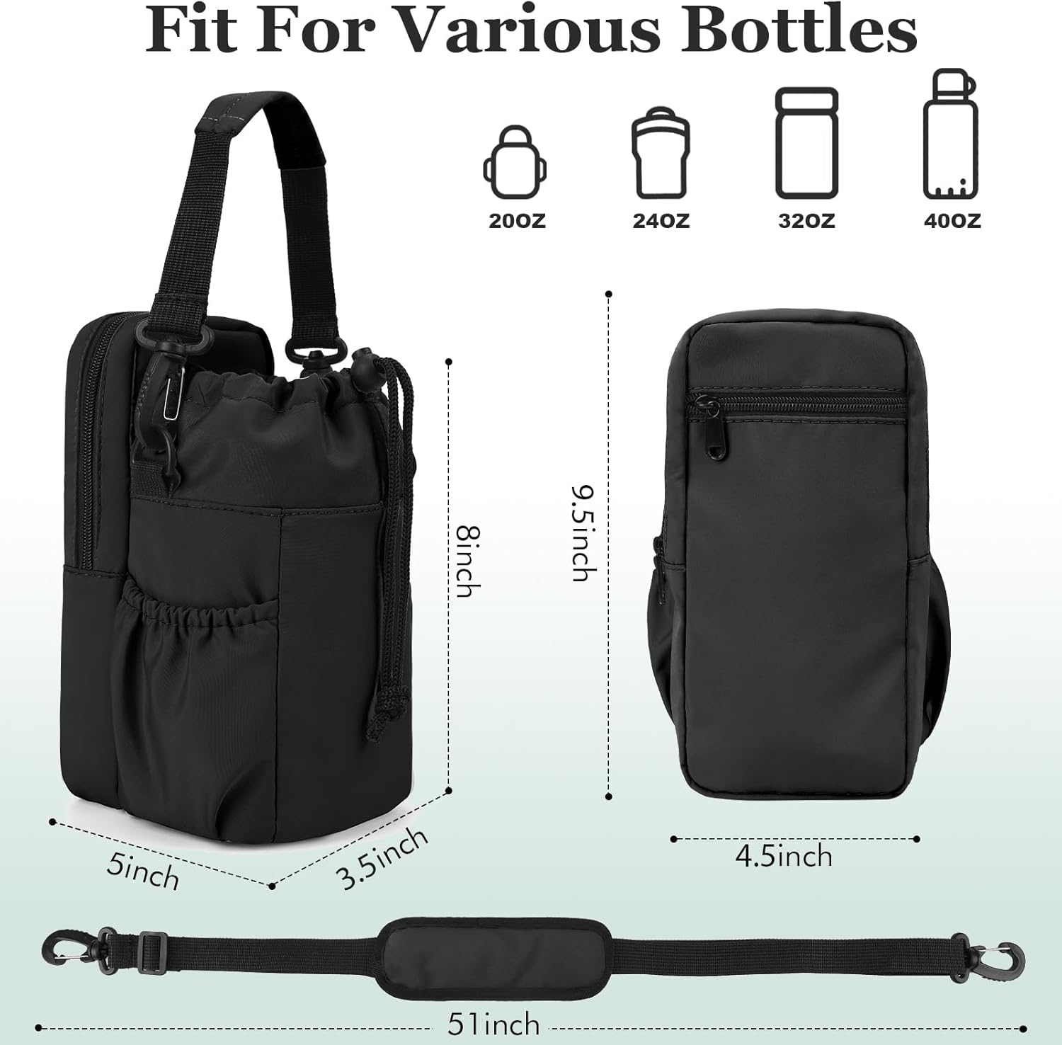 Skiennix Water Bottle Holder - Insulated Carrier Bag with Phone Pocket | 32/40oz Crossbody Sling for Hiking