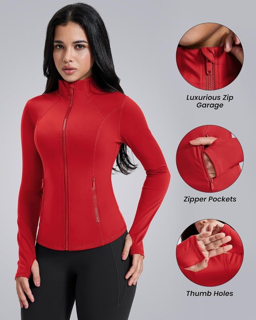 AVGO Women's Lightweight Athletic Zip-Up Jacket - Slim Fit Running Top with Pockets & Thumb Holes