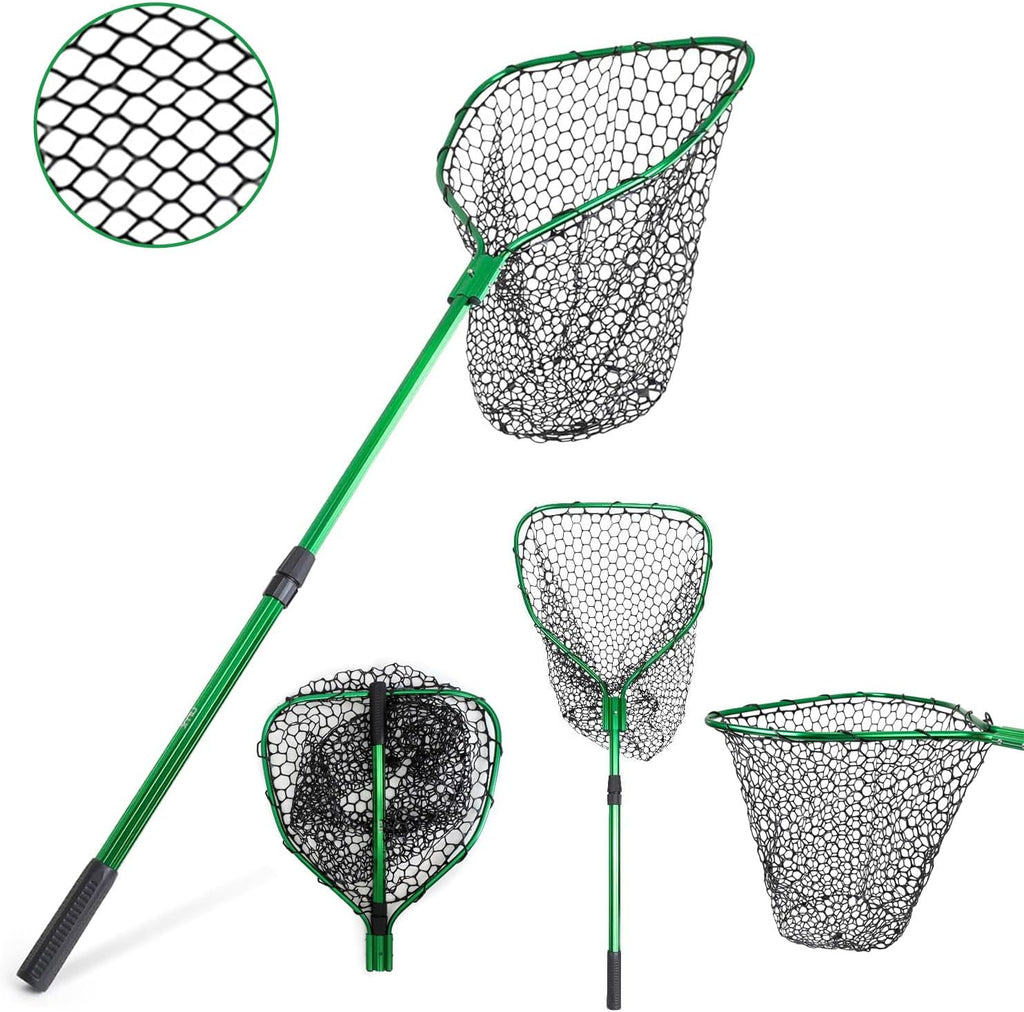 UMT Telescopic Fishing Landing Net - 3.6–5 Ft Adjustable Length, 17" x 19" Large Hoop, Green Silicone Mesh