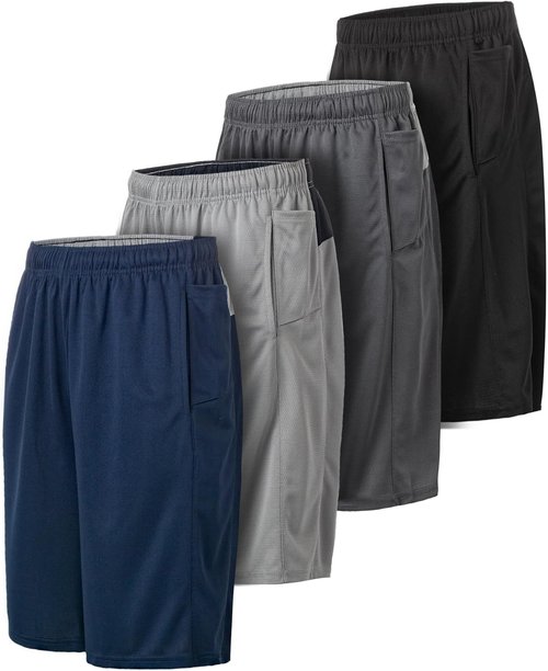 Essential Elements Men's Athletic Shorts - Quick-Dry Moisture-Wicking Workout Shorts | 4-Pack with Pockets