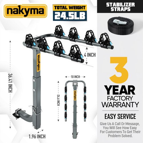 Upgraded Hitch Bike Rack for 4 Bikes, 240LBS Max Load Hanging Bike Carrier for Car, SUV, Truck & RV with 2” Receiver, High-Strength Double Arms