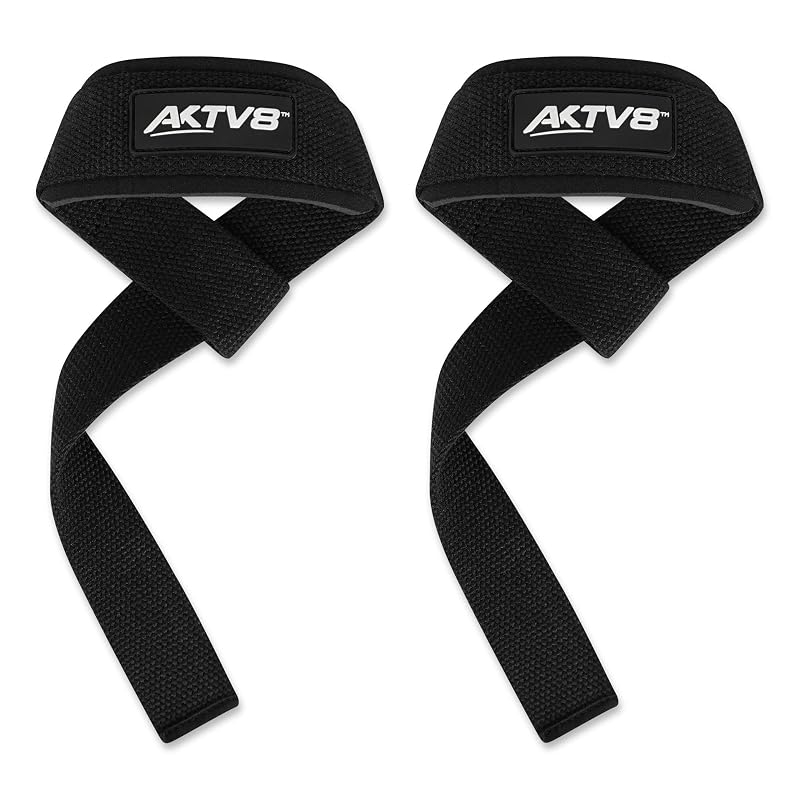 AKTV8 23” Lifting Straps with 4mm Neoprene Padding – Black, Padded Wrist Straps for Deadlifts