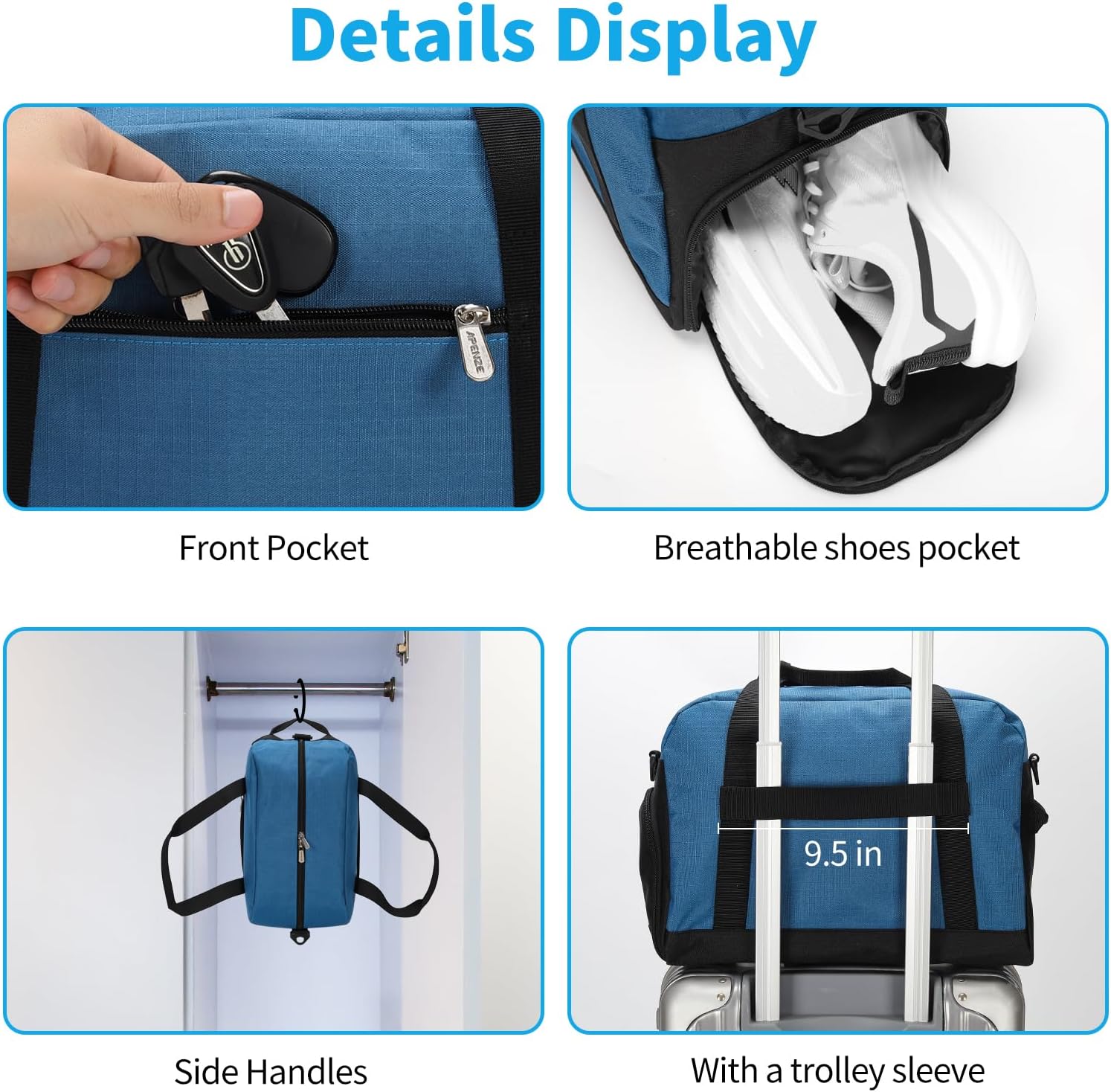 Skiennix Mini Duffel Gym Bag - Lightweight 14-Inch Design with Shoe Compartment - Blue