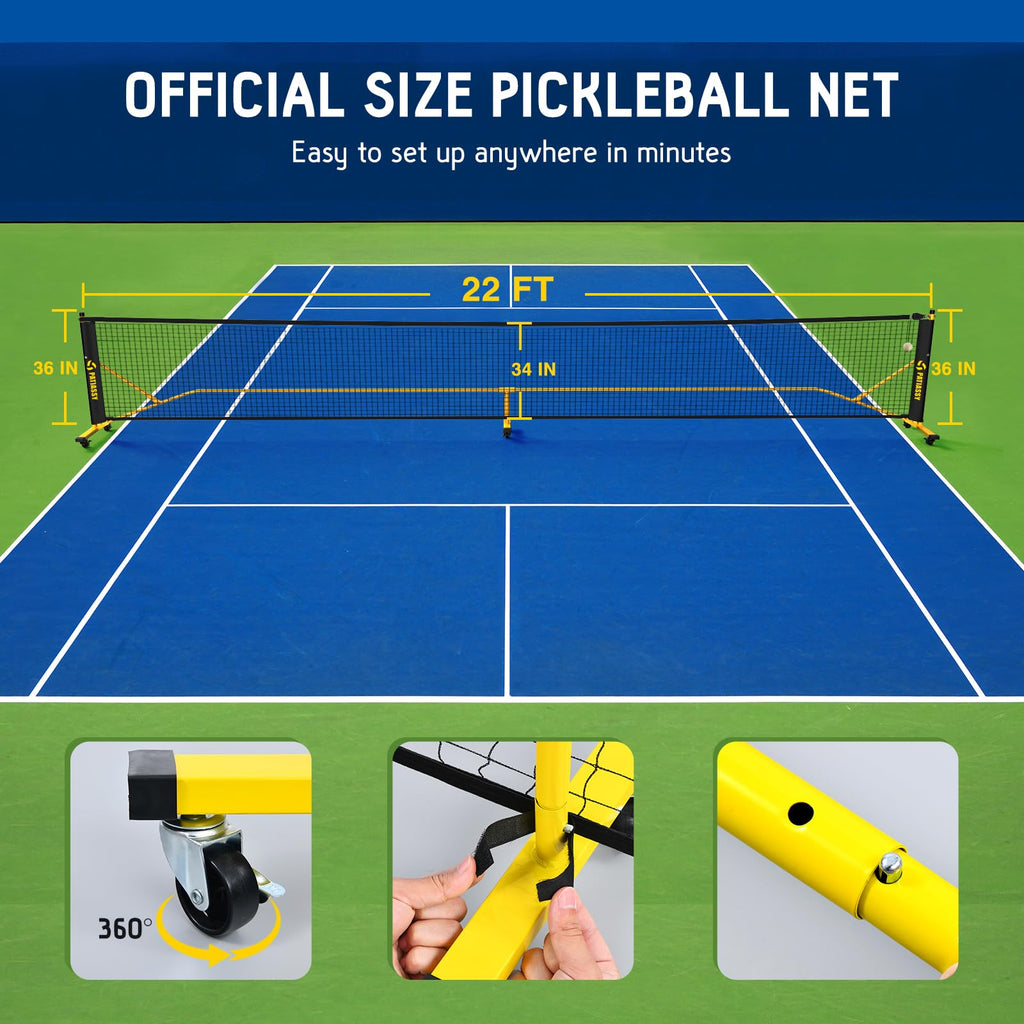 Patiassy Tournament-Grade Pickleball Net, IFP/USAPA Standards Regulation Size, Rust-Resistant Aluminum Frame with Tension System for Semi-Permanent or Mobile Use Blue