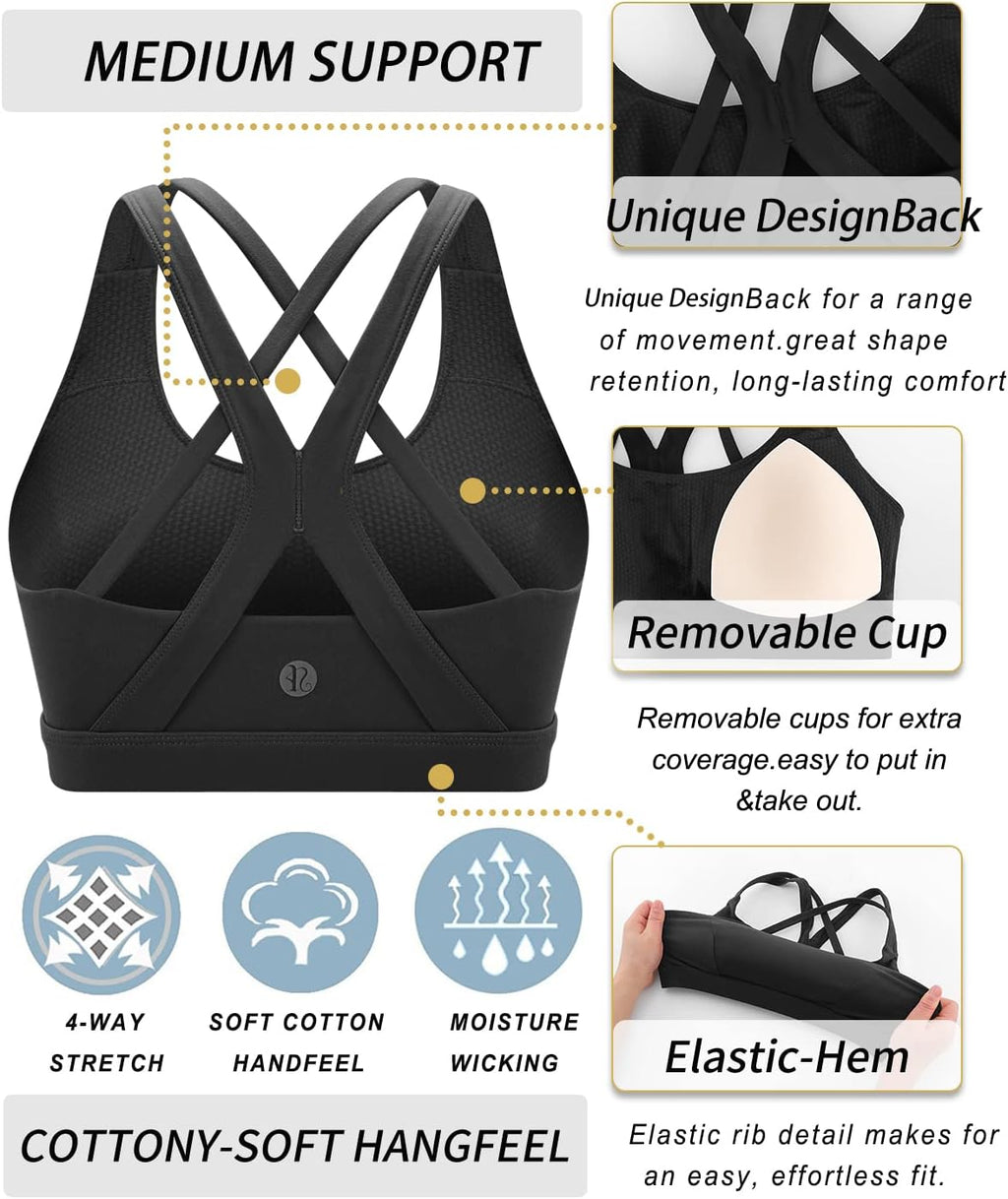 RUNNING GIRL Sports Bra - High Support Seamless Strappy Design with Removable Pads | Comfortable Fit
