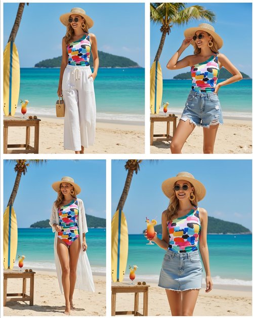 Holipick One Shoulder One Piece Swimsuit - Tummy Control & Modest Full Coverage | Elegant Keyhole Design