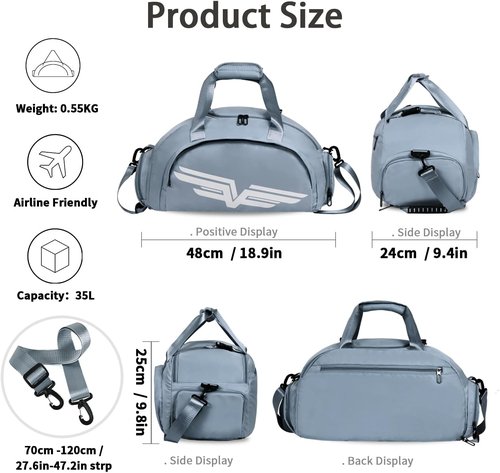 FIORETTO 30L Sports Gym Duffle Bag - Wet Pocket & Shoe Compartment | Stylish Weekender Bag for Women