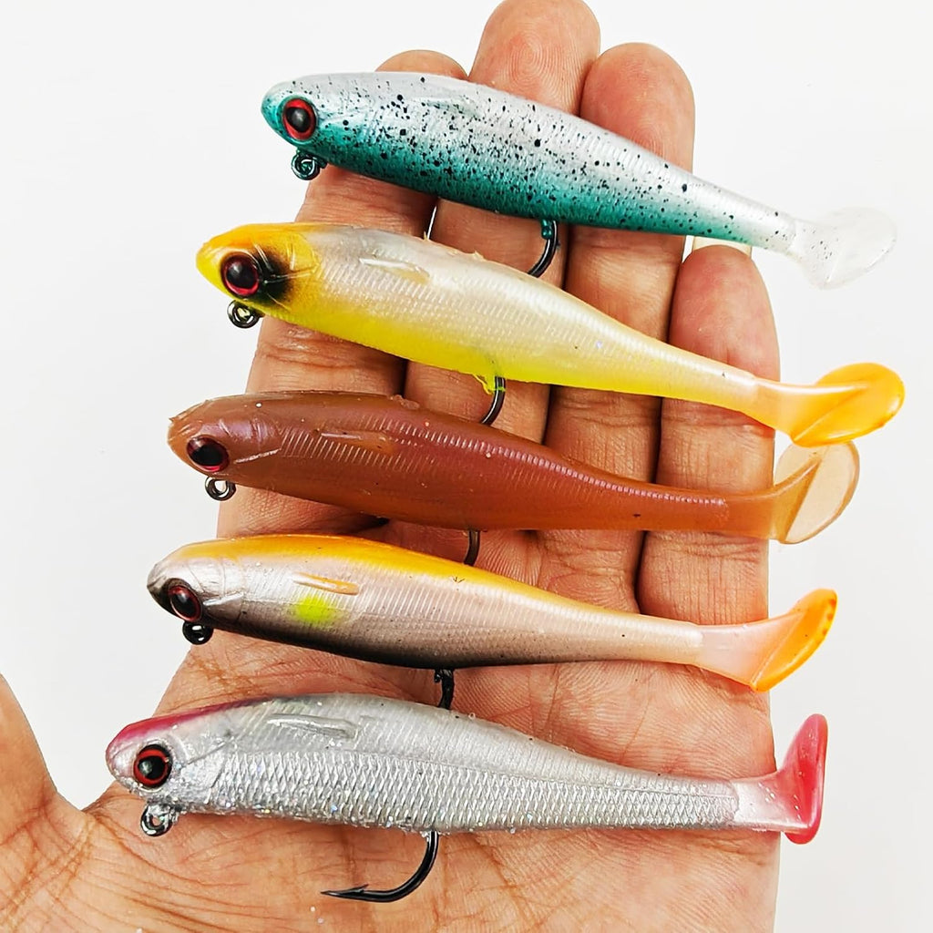 Skiennix 5Pcs Pre-Rigged Soft Lures - Paddle Tail Sinking Swimbaits for Bass & Trout | 3.35in/0.43oz