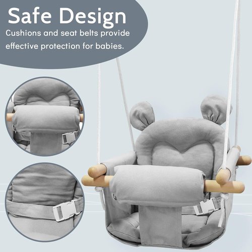GFU Baby Swing - Secure Canvas Infant Swing for Indoor & Outdoor Use | Wooden Hanging Seat