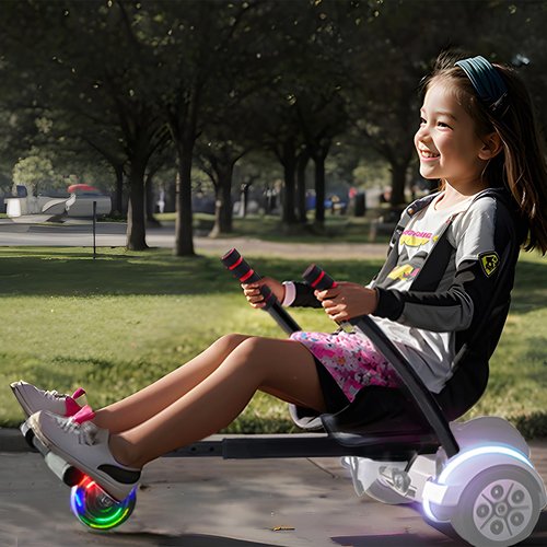 VEVOR Hoverboard Seat Attachment with LED Lights, for 6.5" 8" 8.5" 10" Hoverboards, Adjustable Frame & Grips Control, 220 LBS Load Capacity, Hoverboard Go Karts Accessory for Kids and Adults