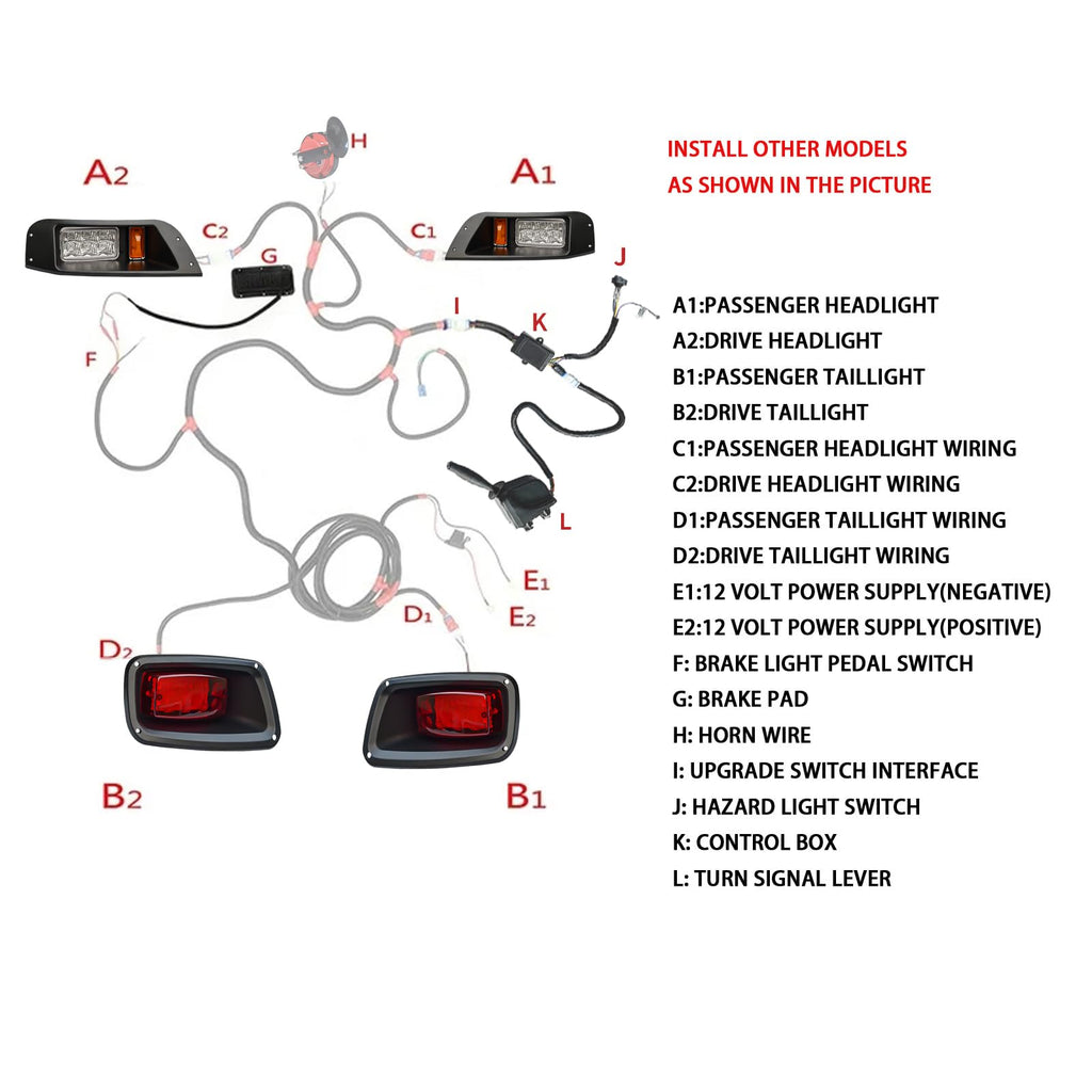 Orle Oko Golf Cart Deluxe Light Kit for EZGO TXT,12V Street Legal Golf Cart Upgrade Headlights Taillights Kit for EZGO TXT Led Light 1996-2013 with Turn Signals Hazard Light Switch Horn Brake Pad