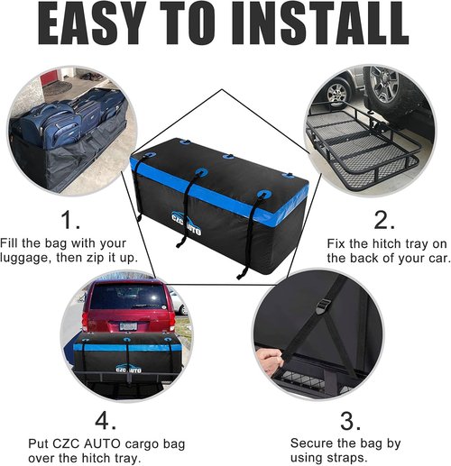 CZC AUTO Cargo Carrier Bag - 20 Cu. Ft Waterproof Travel Bag for Cars, Trucks & SUVs | Durable Soft Design (Blue)