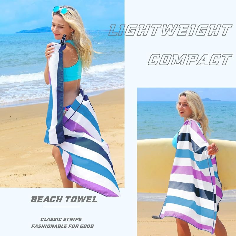 Exclusivo Mezcla 4 Pack Microfiber Quick Dry Beach Towels 35x70 in - Multi-Color Striped