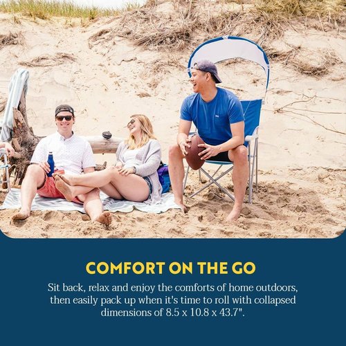 GCI Outdoor Sunshade Captain's Chair - Collapsible Folding Canopy Chair with Armrests & Drink Holder | Saybrook Blue