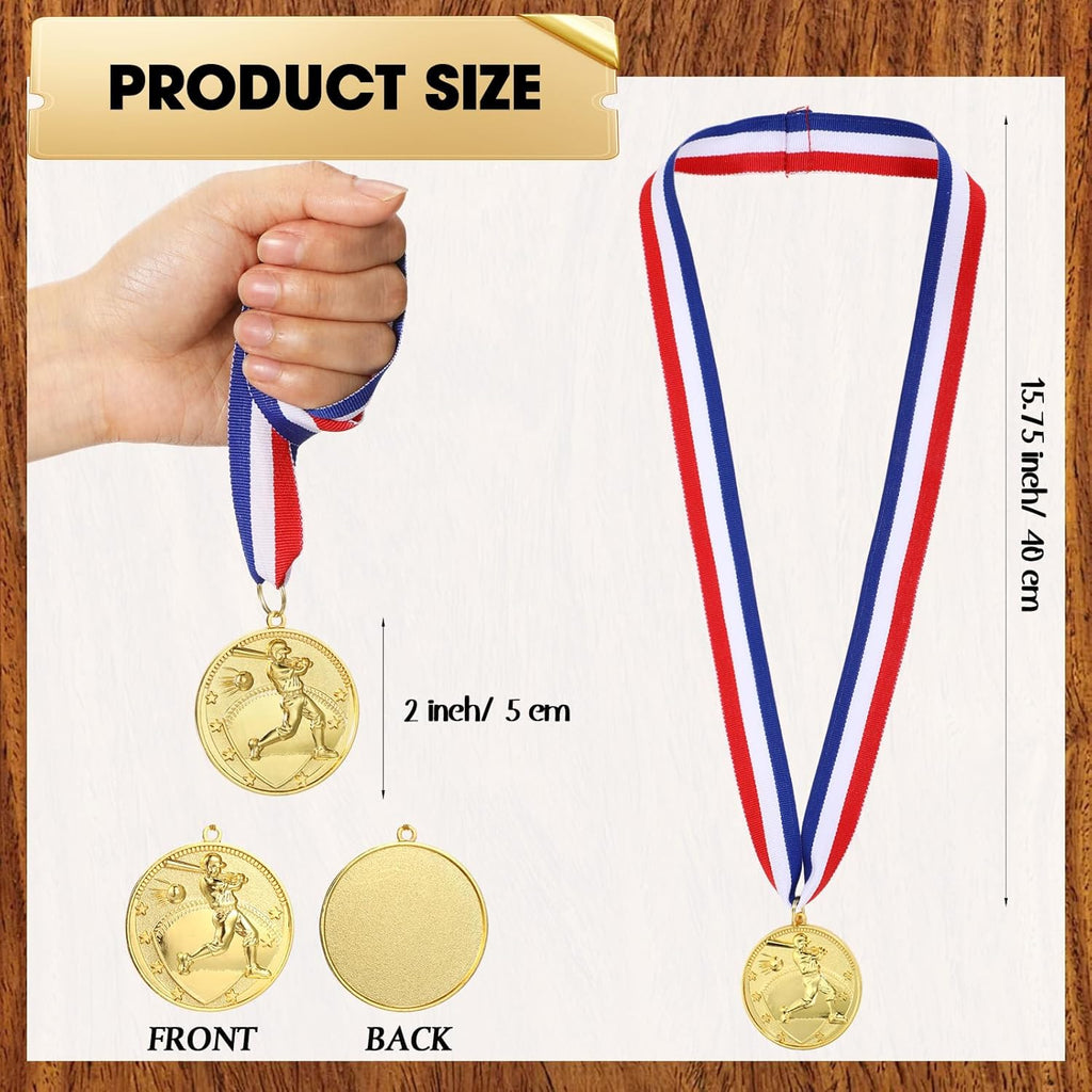 Quelay Gold Award Medals - 2 Inch 1st Place Metal Winner Medals with Neck Ribbons for Competitions