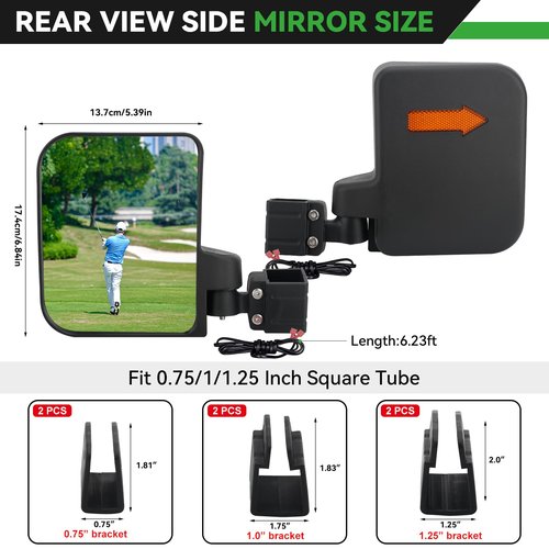 Omgro Golf Cart Side View Mirrors, Golf Cart Mirrors with Turn Signal Light, No Drilling Foldable Golf Cart Side Mirrors Compatible with Ezgo Yamaha ICON Club Car (3 Size Clips)
