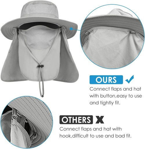IYEBRAO Mens Outdoor Sun Hat with Face Neck Flap UV Protection Wide Brim Fishing Hat for Hiking Safari Gardening UPF 50+