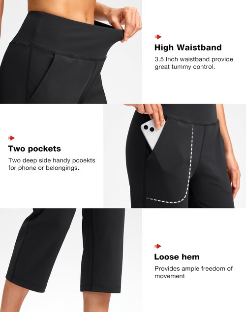 SANTINY Capri Pants for Women High Waisted Workout Yoga Capris Leggings Straight Leg Athletic Cropped Pants with Pockets (Black_XXL)