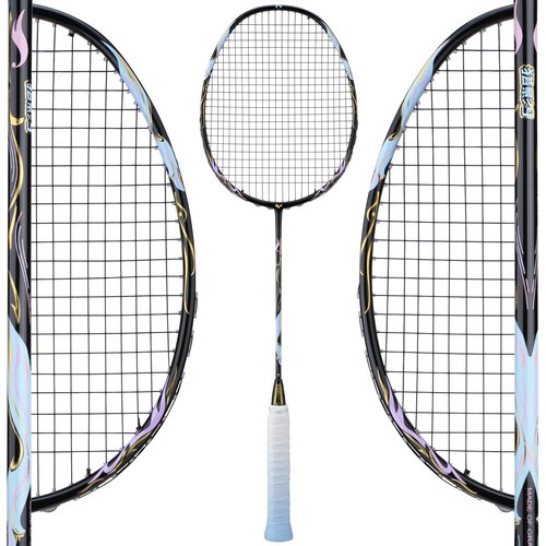 YODIMAN Single Professional Badminton Racket for Advanced Players - 50T Graphite Carbon Fiber with Aerodynamic Frame, Pre-Strung 26lbs, Ultra-Light 5U for Club & Tournament