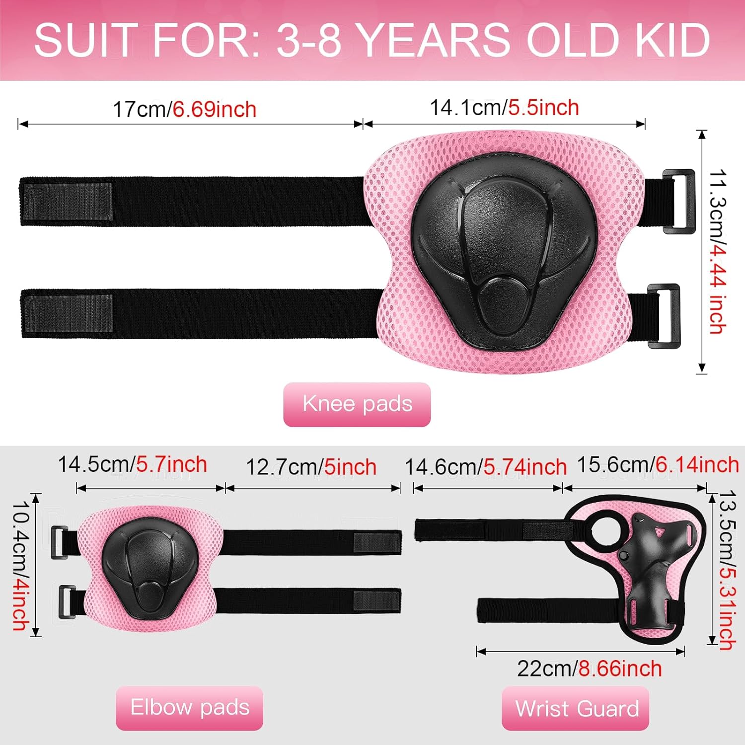 Wemfg Kids Protective Gear Set - 3-in-1 Knee, Elbow Pads & Wrist Guards for Ages 3-14 | Ideal for Skating & Cycling