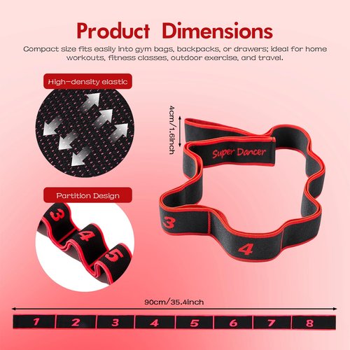 Fitness Resistance Band for Stretching and Yoga, 8-Section Elastic Training Bands, Number Stretch Resistance Band with Clear Markings, Adjustable Bands for Full Body Stretching Shaping(Red)