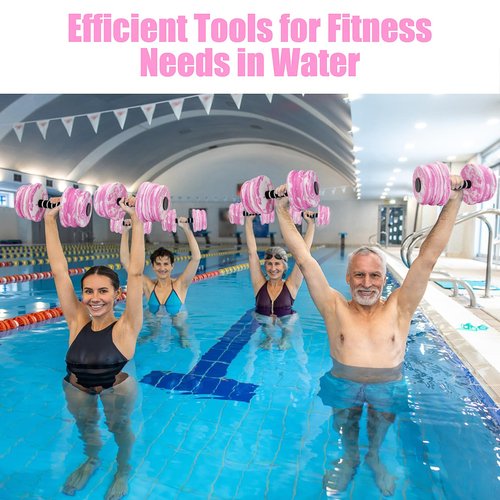 Aquatic Exercise Dumbbells, Water Dumbbells, 2PCS Foam Barbells for Men Women Water Workouts (Pink+White)
