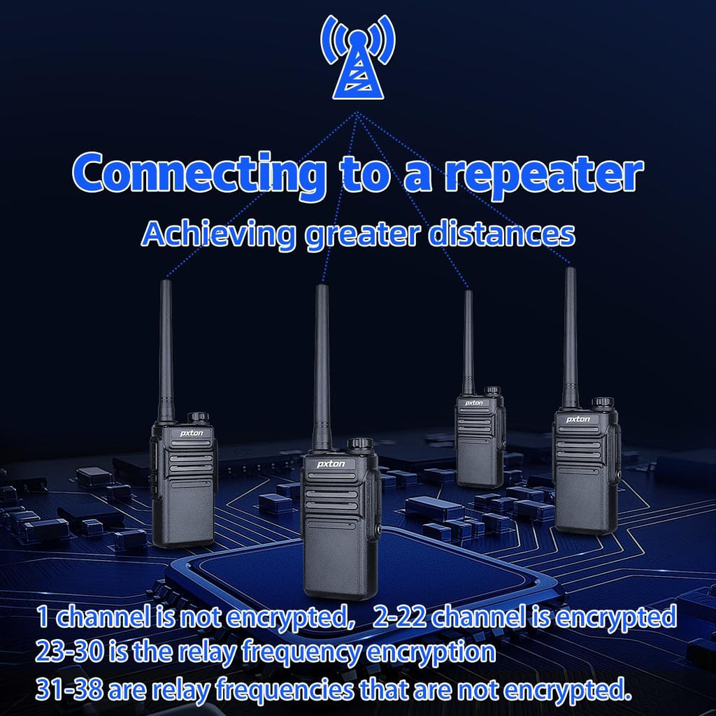 Pxton Waterproof Walkie Talkies - Long Range Two-Way Radios with Earpieces & Fast Charger Dock | 6 Pack