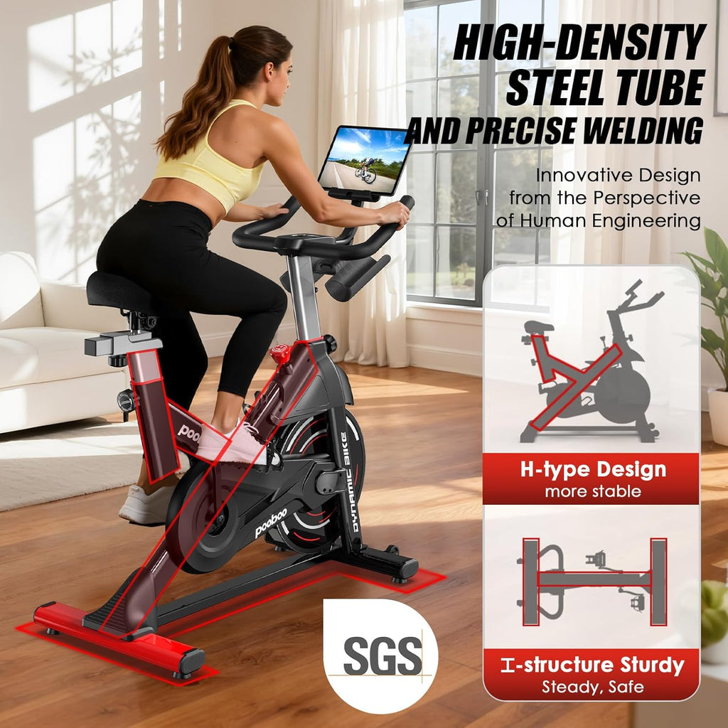 Pooboo Exercise Bike - Adjustable Magnetic Resistance | Silent Belt Drive for Home Cardio, 350lbs Capacity