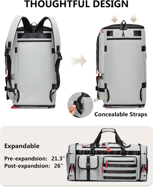 MCBD 45L Gym Bag - Versatile Travel Duffle with Shoe & Laptop Compartment | Grey Weekender Tote