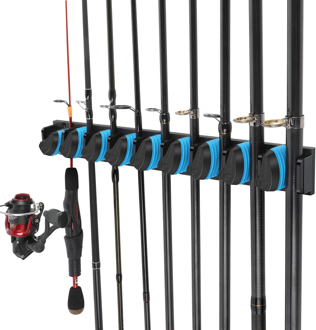 PLUSINNO Vertical Fishing Rod Holder - Wall Mounted Rack for Organized Fishing Gear | Black Finish