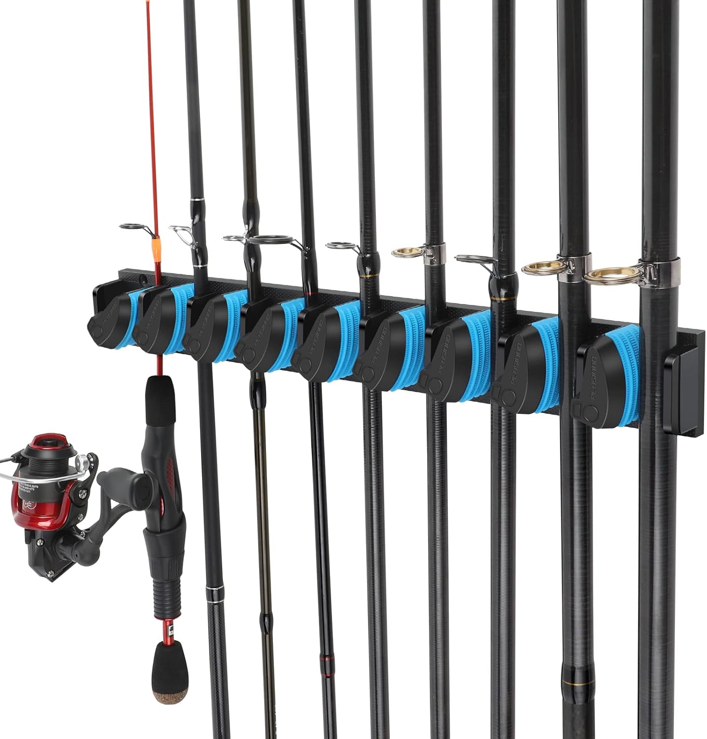 PLUSINNO Vertical Fishing Rod Holder - Wall Mounted Rack for Organized Fishing Gear | Black Finish