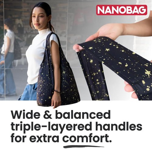 Nanobag Ultralight Foldable Tote - Heavy Duty Reusable Grocery & Travel Bag | XL Black Compact Design