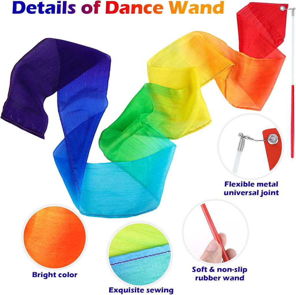 Skiennix 100% Silk Dance Ribbons - Rainbow Streamers for Kids' Gymnastics & Party Decor