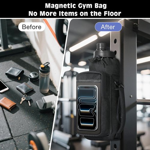 MoKo Magnetic Gym Bag - Water Bottle Holder with Clear Phone Pouch | Built-in 4 Magnets, Black