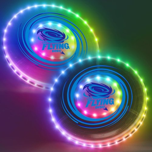 HYES Light Up Flying Discs - 45 LEDs, 14 Lighting Modes | Rechargeable Glow in The Dark Ring for Outdoor Fun