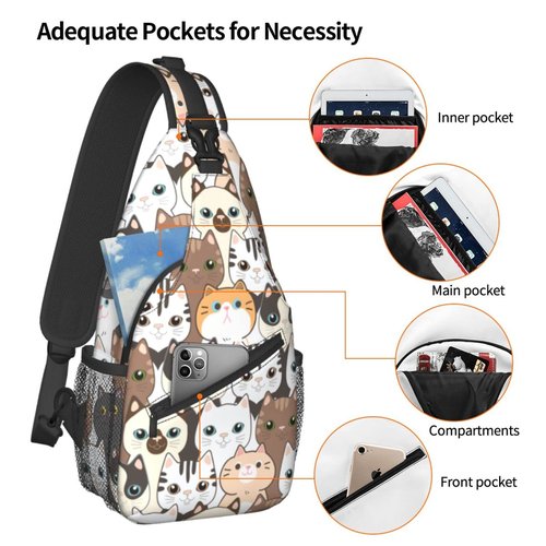 BCQJNB Cat Cartoon Sling Backpack Crossbody Shoulder Bag Travel Hiking Daypack Gifts