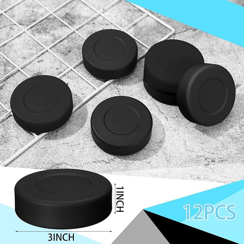 RoundFunny 12/24 Pcs Black 3" Ice Hockey Pucks – Lightweight Hollow PVC Street Hockey Training